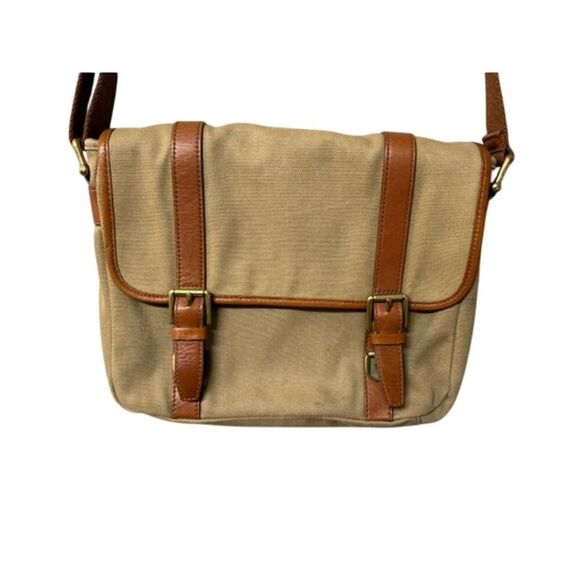 Fossil Tan Canvas Messenger Bag Purse Handbag Crossbody - Picture 1 of 9